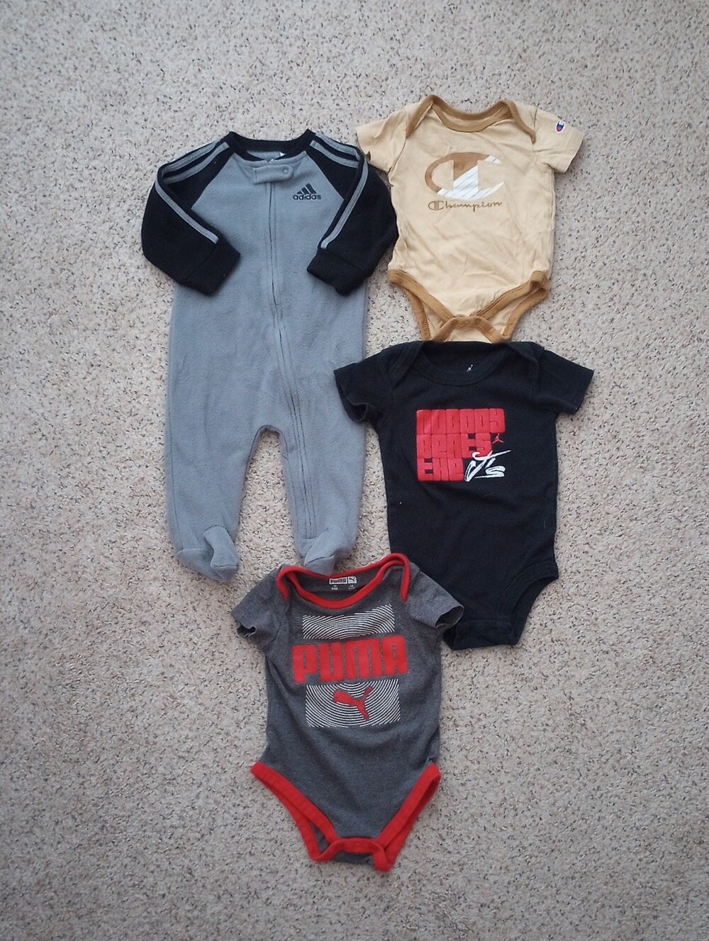 Huge Lot Of Nike Adidas Puma Champion Jordan Under Armour Hurley Baby Onesies - Picture 3 of 15